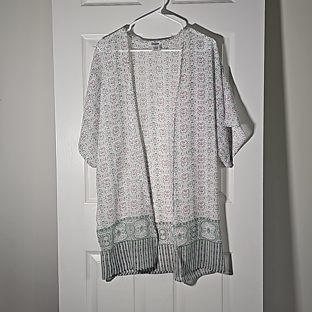 Dizzire Pink Green Kimono Swim Cover Open Cardigan Size S